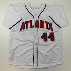 Facsimile Autographed Henry Hank Aaron Atlanta White Reprint Laser Auto Baseball Jersey Size Men's XL (ONLINE ORDER ONLY)