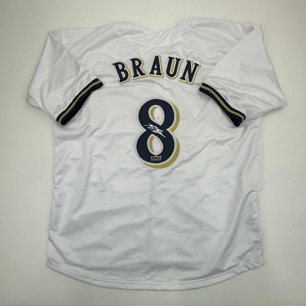 Facsimile Autographed Ryan Braun Milwaukee White Reprint Laser Auto Baseball Jersey Size Men's XL (ONLINE ORDER ONLY)