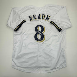 Facsimile Autographed Ryan Braun Milwaukee White Reprint Laser Auto Baseball Jersey Size Men's XL (ONLINE ORDER ONLY)