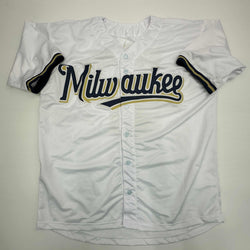 Facsimile Autographed Ryan Braun Milwaukee White Reprint Laser Auto Baseball Jersey Size Men's XL (ONLINE ORDER ONLY)