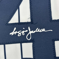 Facsimile Autographed Reggie Jackson New York Pinstripe Reprint Laser Auto Baseball Jersey Size Men's XL (ONLINE ORDER ONLY)