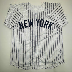 Facsimile Autographed Reggie Jackson New York Pinstripe Reprint Laser Auto Baseball Jersey Size Men's XL (ONLINE ORDER ONLY)