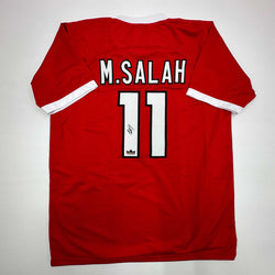 Facsimile Autographed Mohamed Mo Salah Liverpool FC Red Reprint Laser Auto Soccer Jersey Size Men's XL (ONLINE ORDER ONLY)
