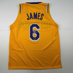 Facsimile Autographed LeBron James Los Angeles LA Yellow Reprint Laser Auto Basketball Jersey Size Men's XL (ONLINE ORDER ONLY)