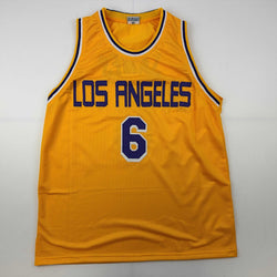 Facsimile Autographed LeBron James Los Angeles LA Yellow Reprint Laser Auto Basketball Jersey Size Men's XL (ONLINE ORDER ONLY)