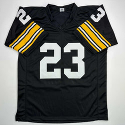 Autographed/Signed Mike Wagner 4x SB Champ Pittsburgh Black Football Jersey JSA COA (ONLINE ORDER ONLY)