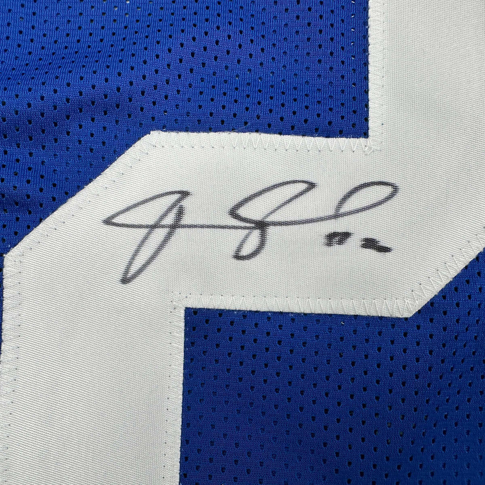 Autographed/Signed Janoris Jenkins Jackrabbit New York Blue Football Jersey JSA COA (ONLINE ORDER ONLY)