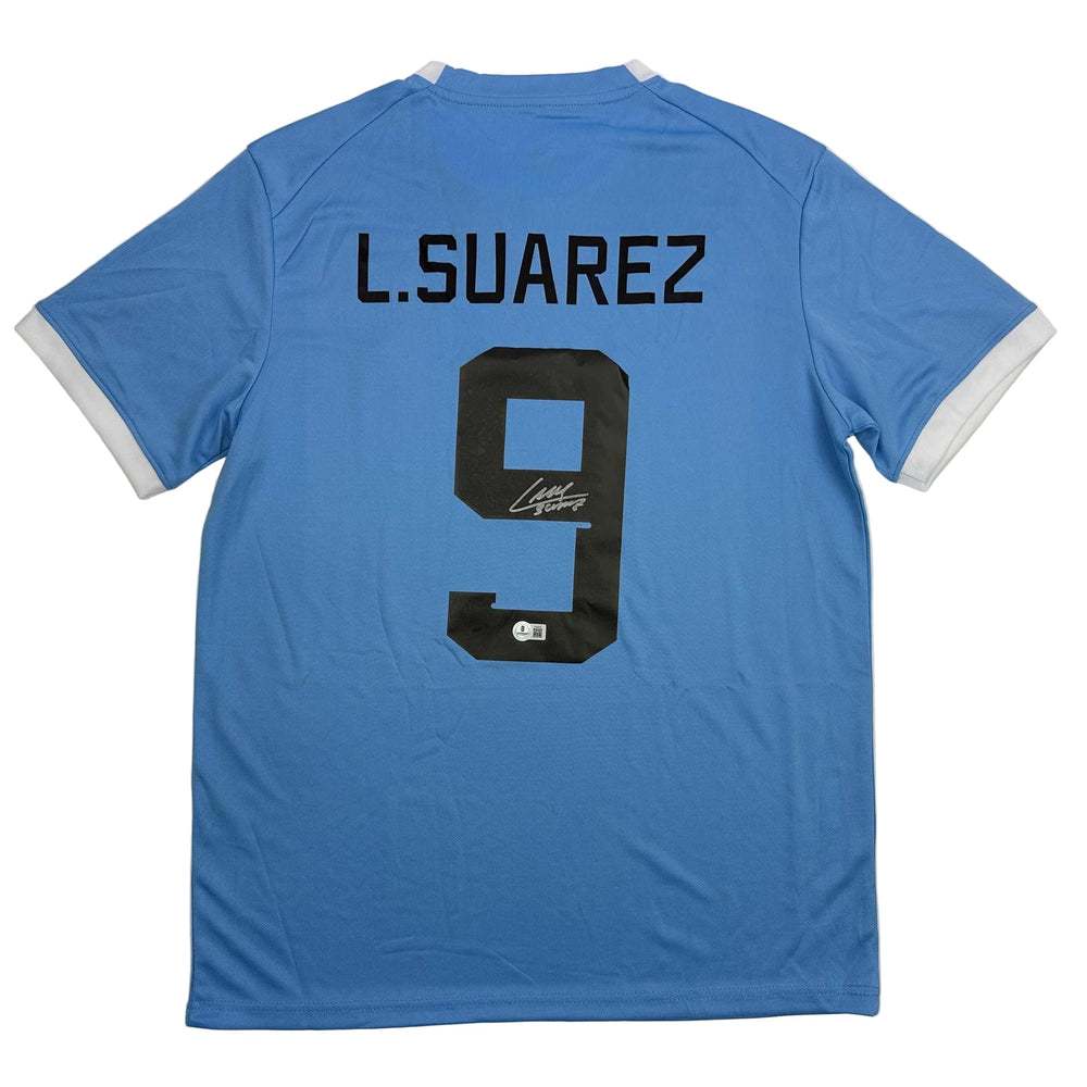 Autographed/Signed Luis Suarez Uruguay Blue World Cup Soccer Futbol Jersey Beckett BAS COA (ONLINE ORDER ONLY)