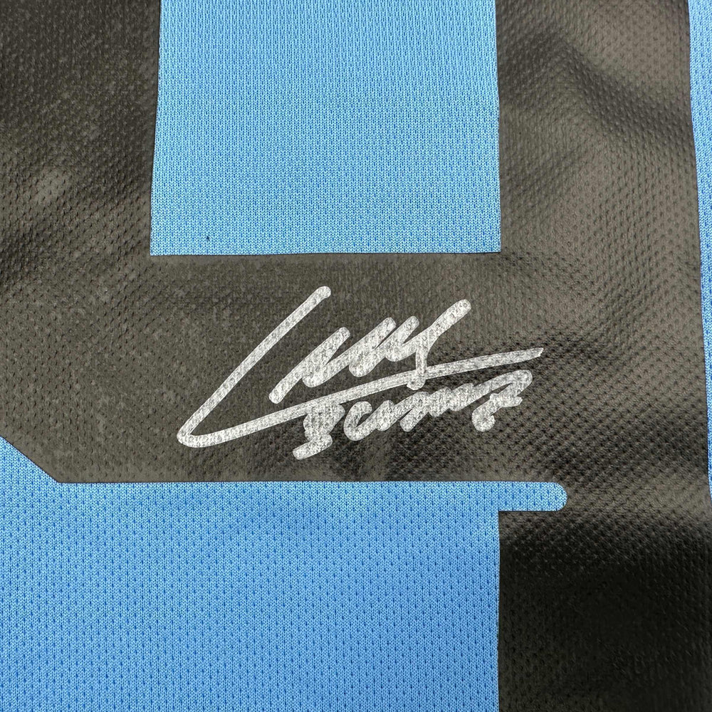 Autographed/Signed Luis Suarez Uruguay Blue World Cup Soccer Futbol Jersey Beckett BAS COA (ONLINE ORDER ONLY)
