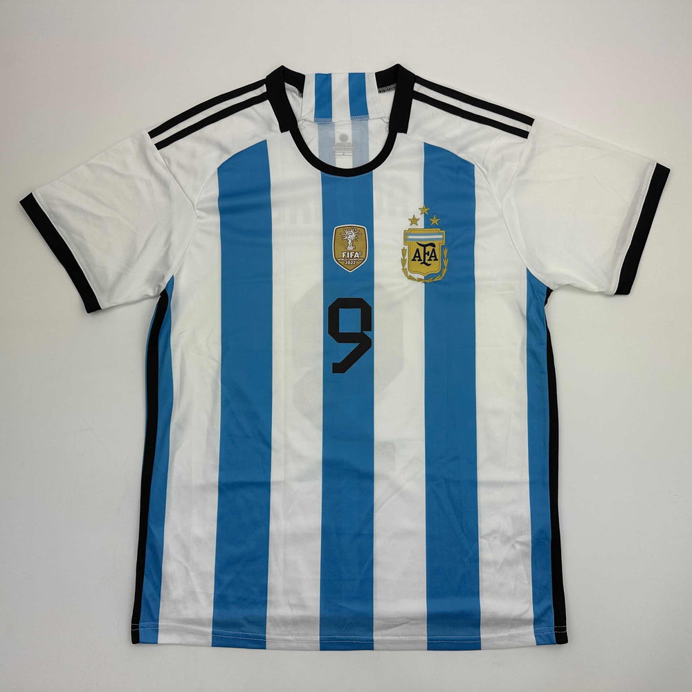 Autographed/Signed Julian Alvarez Argentina Blue/White Soccer World Cup Jersey Beckett BAS COA (ONLINE ORDER ONLY)