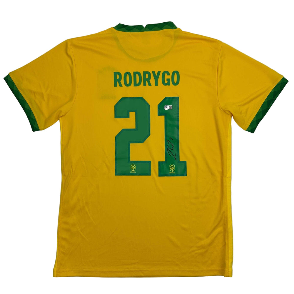 Autographed/Signed Rodrygo Silva de Goes Brazil Yellow Soccer World Cup Jersey Beckett BAS COA (ONLINE ORDER ONLY)