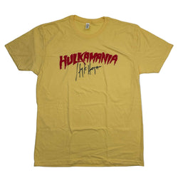 Autographed/Signed Hulk Hogan Hulkamania Yellow WWE Wrestling Shirt T-Shirt Beckett BAS COA (ONLINE ORDER ONLY)