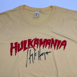 Autographed/Signed Hulk Hogan Hulkamania Yellow WWE Wrestling Shirt T-Shirt Beckett BAS COA (ONLINE ORDER ONLY)