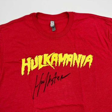 Autographed/Signed Hulk Hogan Hulkamania Red WWE Wrestling Shirt T-Shirt Beckett BAS COA (ONLINE ORDER ONLY)