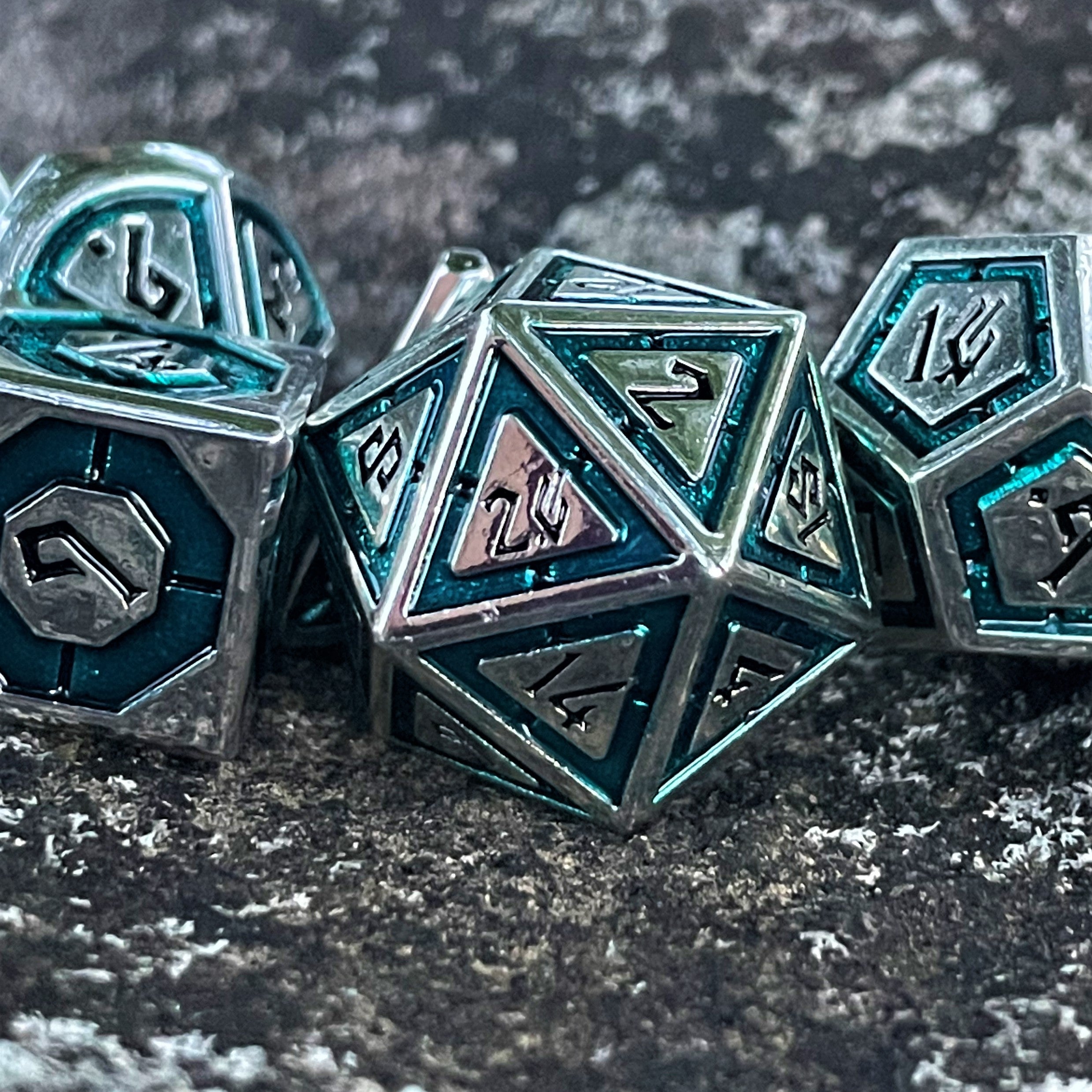 Cleric's Domain Aqua And Silver Metal Dice Set (ONLINE ORDER ONLY)