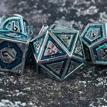 Cleric's Domain Aqua And Silver Metal Dice Set (ONLINE ORDER ONLY)