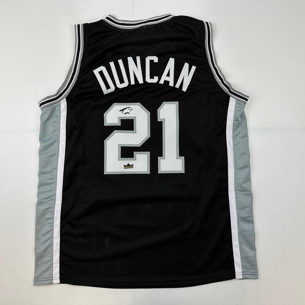 Facsimile Autographed Tim Duncan San Antonio Black Reprint Laser Auto Basketball Jersey Size Men's XL (ONLINE ORDER ONLY)