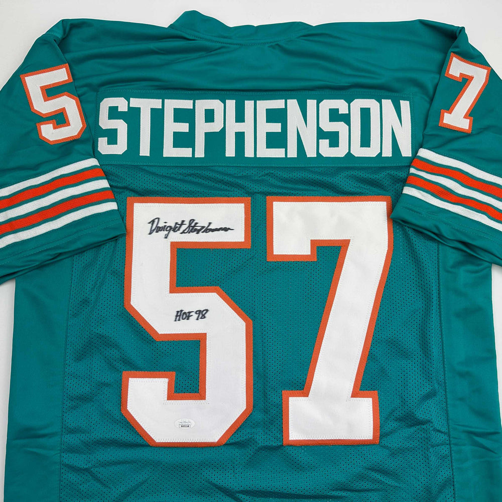 Autographed/Signed Dwight Stephenson HOF 98 Miami Teal Football Jersey JSA COA (ONLINE ORDER ONLY)