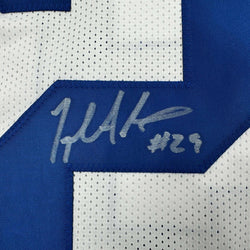 Autographed/Signed Joseph Addai Indianapolis White Football Jersey JSA COA (ONLINE ORDER ONLY)