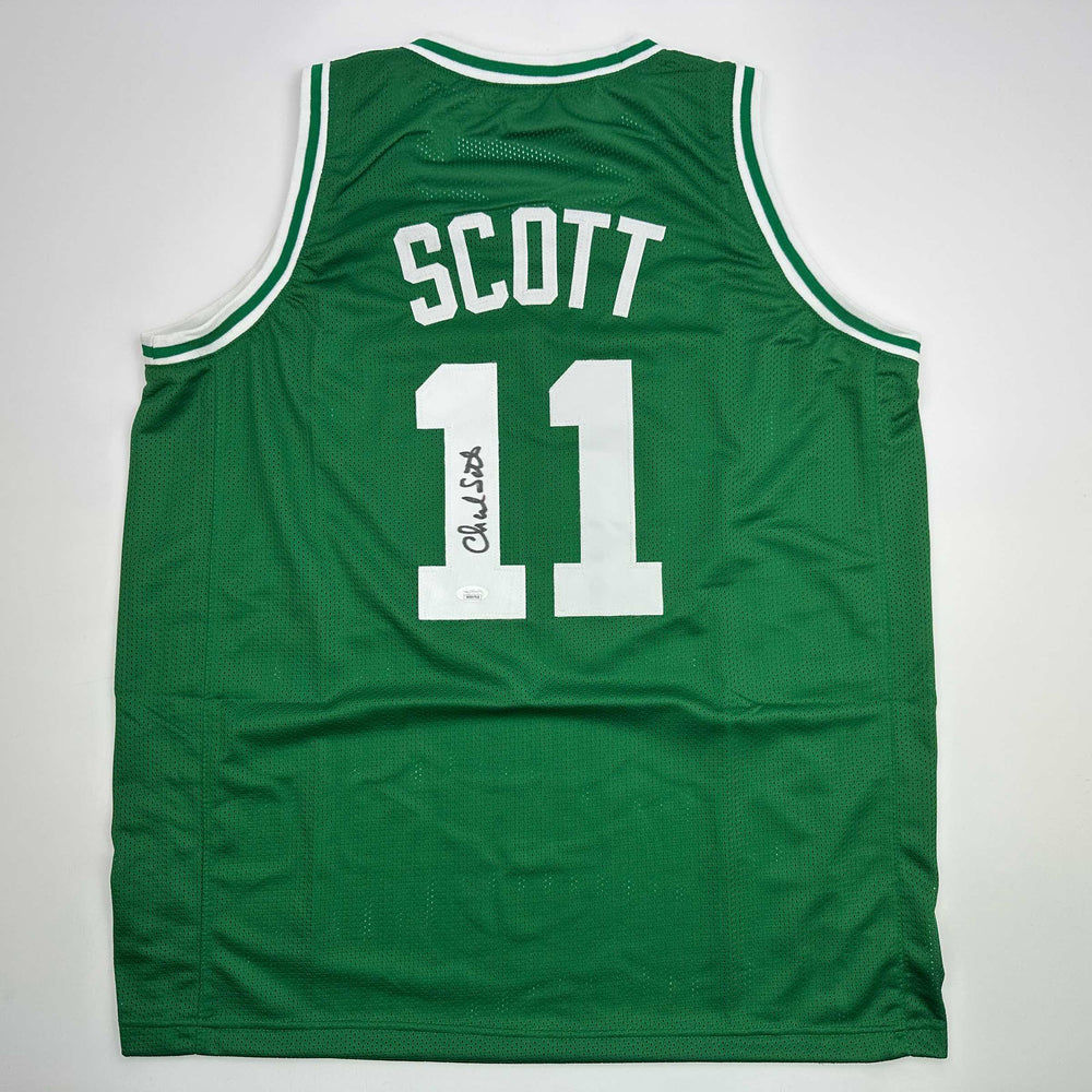 Autographed/Signed Charlie Scott Boston Green Basketball Jersey JSA COA (ONLINE ORDER ONLY)