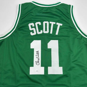 Autographed/Signed Charlie Scott Boston Green Basketball Jersey JSA COA (ONLINE ORDER ONLY)