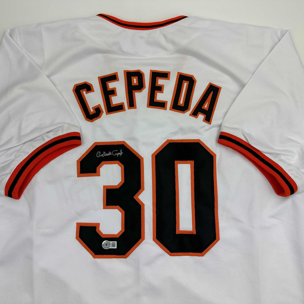 Autographed/Signed Orlando Cepeda San Francisco White Baseball Jersey Beckett BAS COA (ONLINE ORDER ONLY)