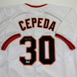 Autographed/Signed Orlando Cepeda San Francisco White Baseball Jersey Beckett BAS COA (ONLINE ORDER ONLY)