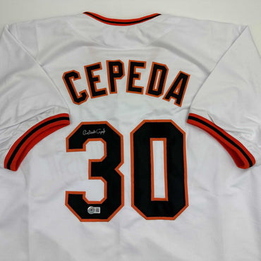 Autographed/Signed Orlando Cepeda San Francisco White Baseball Jersey Beckett BAS COA (ONLINE ORDER ONLY)