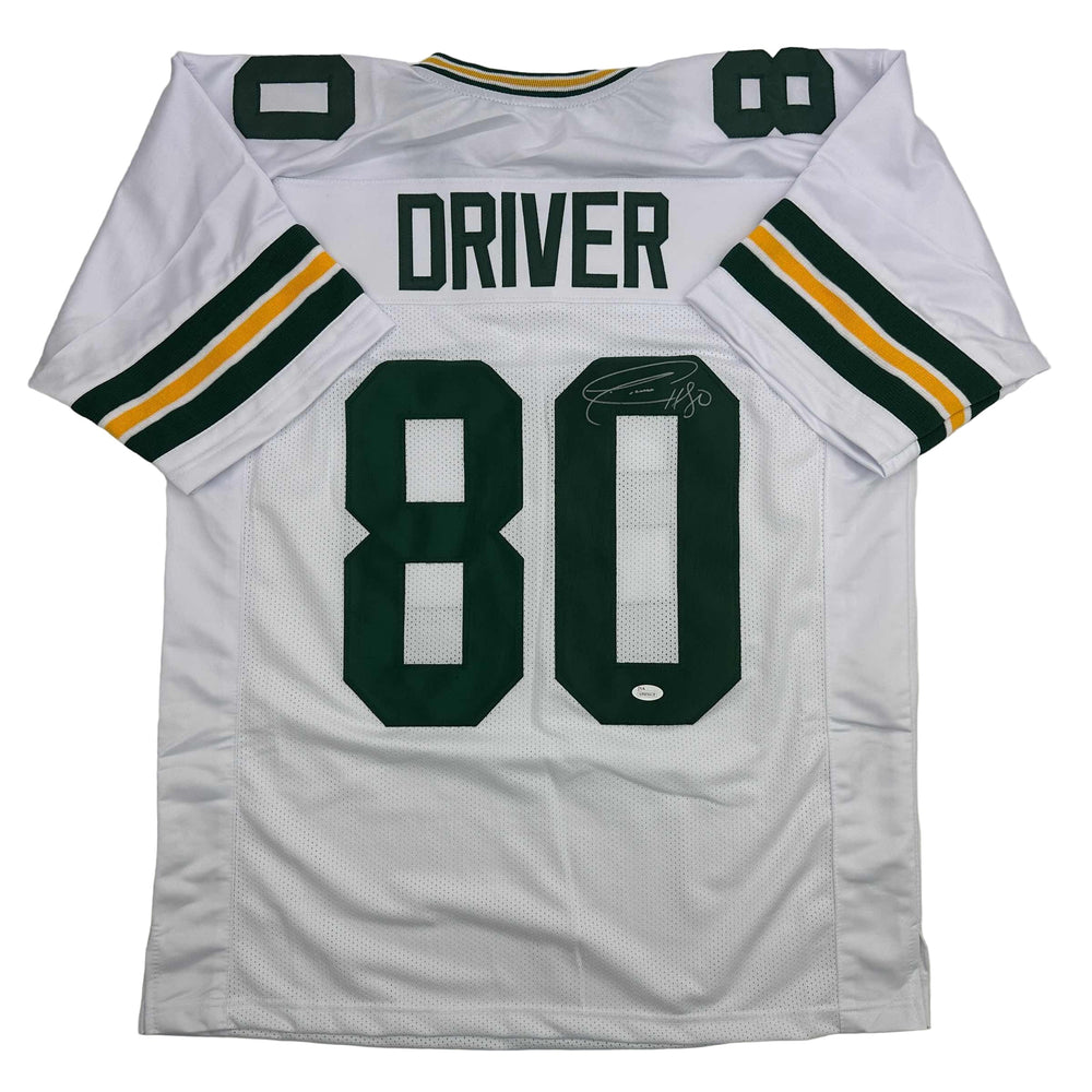 Autographed/Signed Donald Driver Green Bay White Football Jersey JSA COA (ONLINE ORDER ONLY)