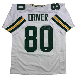 Autographed/Signed Donald Driver Green Bay White Football Jersey JSA COA (ONLINE ORDER ONLY)