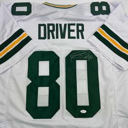 Autographed/Signed Donald Driver Green Bay White Football Jersey JSA COA (ONLINE ORDER ONLY)