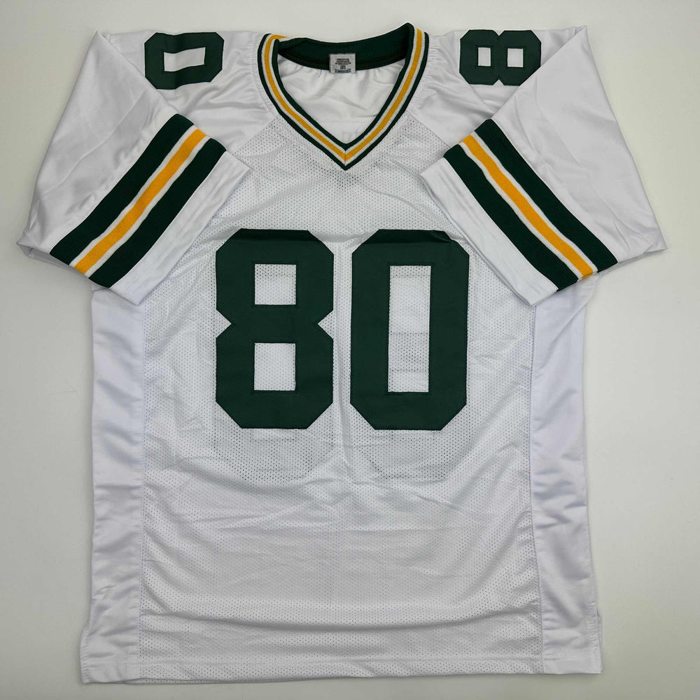 Autographed/Signed Donald Driver Green Bay White Football Jersey JSA COA (ONLINE ORDER ONLY)