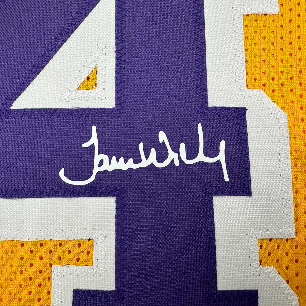 Framed Facsimile Autographed James Worthy 35x39 Los Angeles LA Yellow Reprint Laser Auto Basketball Jersey (ONLINE ORDER ONLY)