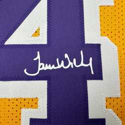 Framed Facsimile Autographed James Worthy 35x39 Los Angeles LA Yellow Reprint Laser Auto Basketball Jersey (ONLINE ORDER ONLY)