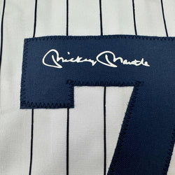 Facsimile Autographed Mickey Mantle New York Pinstripe Reprint Laser Auto Baseball Jersey Size Men's XL (ONLINE ORDER ONLY)
