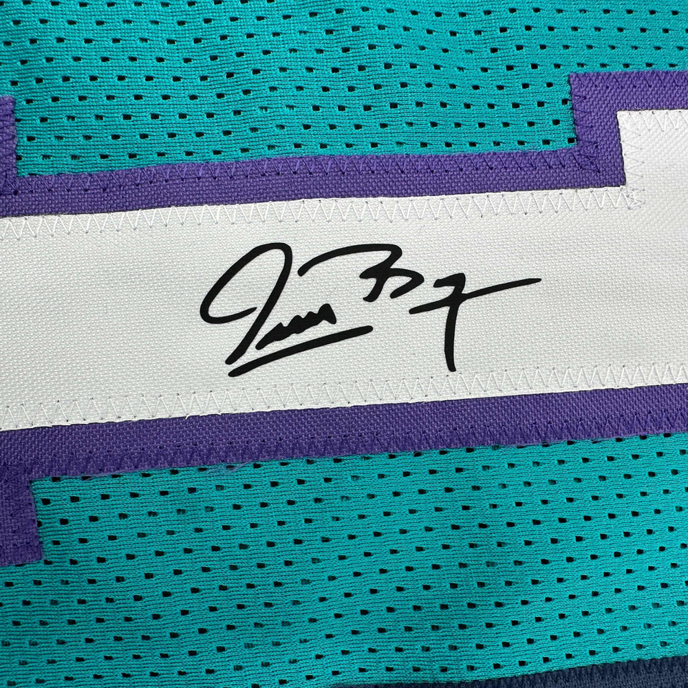 Framed Facsimile Autographed Muggsy Bogues 35x39 Charlotte Teal Reprint Laser Auto Basketball Jersey (ONLINE ORDER ONLY)