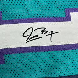 Framed Facsimile Autographed Muggsy Bogues 35x39 Charlotte Teal Reprint Laser Auto Basketball Jersey (ONLINE ORDER ONLY)