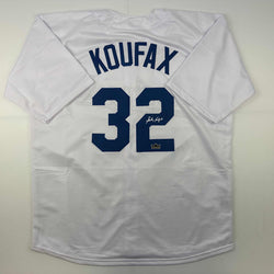 Facsimile Autographed Sandy Koufax Los Angeles LA White Reprint Laser Auto Baseball Jersey Size Men's XL (ONLINE ORDER ONLY)