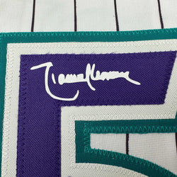 Facsimile Autographed Randy Johnson Arizona Pinstripe Reprint Laser Auto Baseball Jersey Size Men's XL (ONLINE ORDER ONLY)