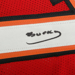 Autographed/Signed Bucky Irving Tampa Bay Red Football Jersey Beckett BAS COA (ONLINE ORDER ONLY)