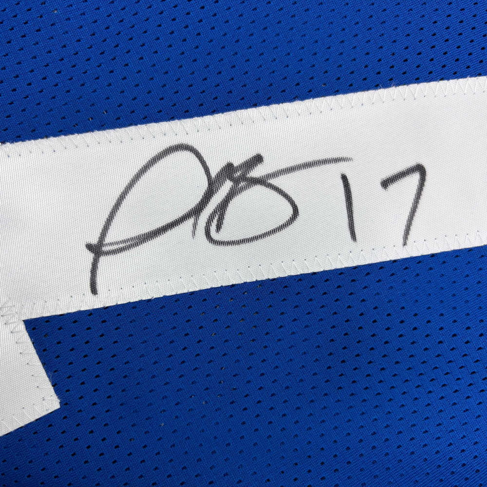 Autographed/Signed Plaxico Burress New York Blue Football Jersey JSA COA (ONLINE ORDER ONLY)
