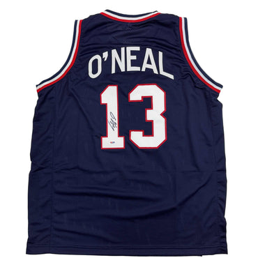 Autographed/Signed Shaquille Shaq O'Neal USA United States Blue Basketball Jersey PSA/DNA COA (ONLINE ORDER ONLY)