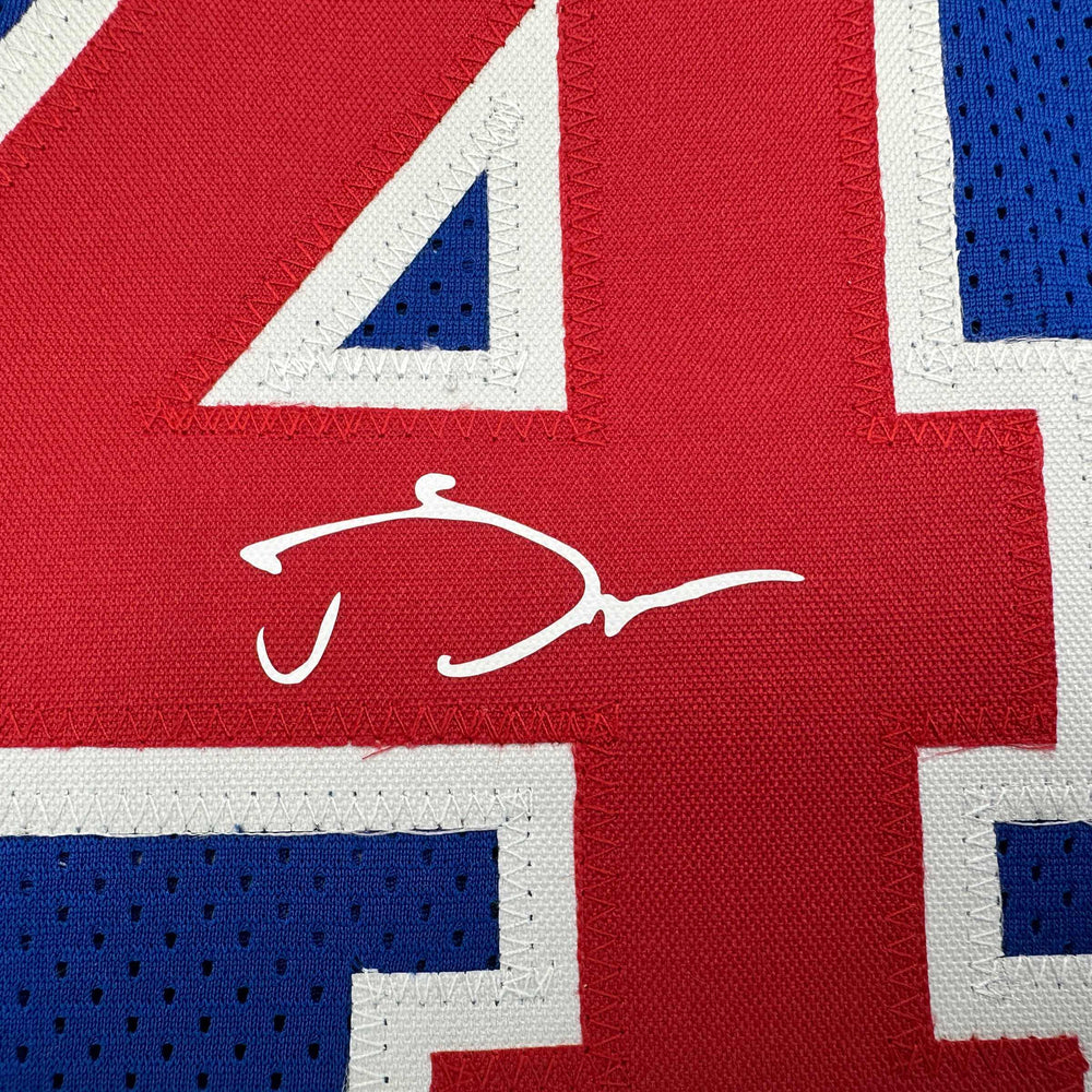 Framed Facsimile Autographed Joe Dumars 35x39 Detroit Blue Reprint Laser Auto Basketball Jersey (ONLINE ORDER ONLY)