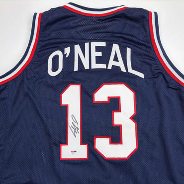 Autographed/Signed Shaquille Shaq O'Neal USA United States Blue Basketball Jersey PSA/DNA COA (ONLINE ORDER ONLY)