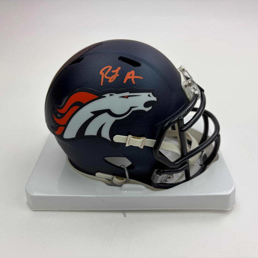 Autographed/Signed RJ R.J. Harvey Denver Broncos Speed Mini Football Helmet JSA COA (ONLINE ORDER ONLY)