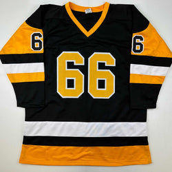 Facsimile Autographed Mario Lemieux Pittsburgh Black Reprint Laser Auto Hockey Jersey Size Men's XL (ONLINE ORDER ONLY)