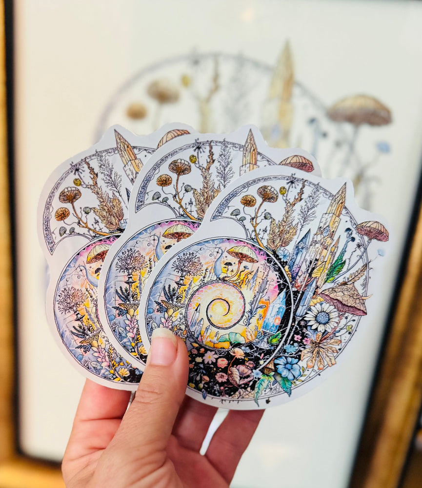 Ammonite Sticker – 4" Ancient Fossil Crystal Spiral Weatherproof Vinyl Decal (ONLINE ORDER ONLY)