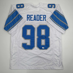 Autographed/Signed D.J. DJ Reader Detroit White Football Jersey Beckett BAS COA (ONLINE ORDER ONLY)