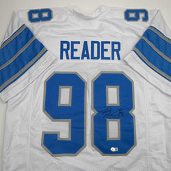 Autographed/Signed D.J. DJ Reader Detroit White Football Jersey Beckett BAS COA (ONLINE ORDER ONLY)