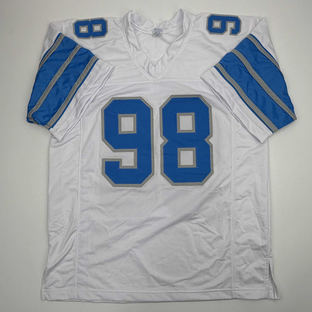 Autographed/Signed D.J. DJ Reader Detroit White Football Jersey Beckett BAS COA (ONLINE ORDER ONLY)